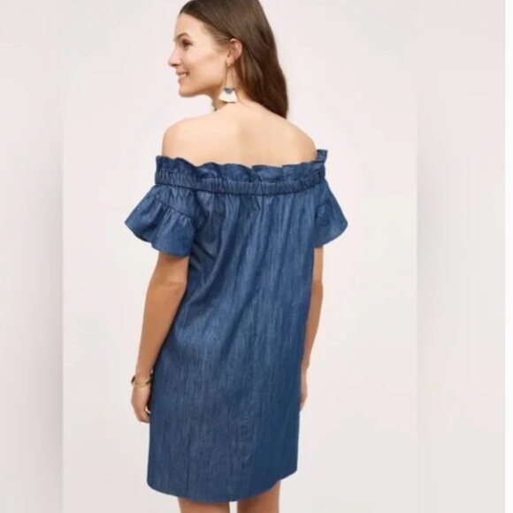 Corey Lynn Calter Off Shoulder Chambray Dress Size XS - Picture 2 of 8